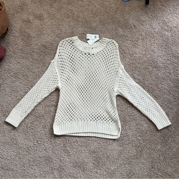 Abercrombie & Fitch White Crew Neck Open-Knit Design Sweater NWT Large - Picture 3 of 8